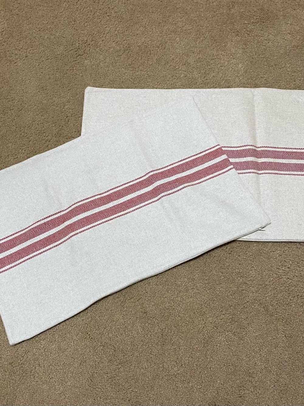 Pottery Barn 2 Grain Sack Red Striped Pillow Covers 16” x 26”